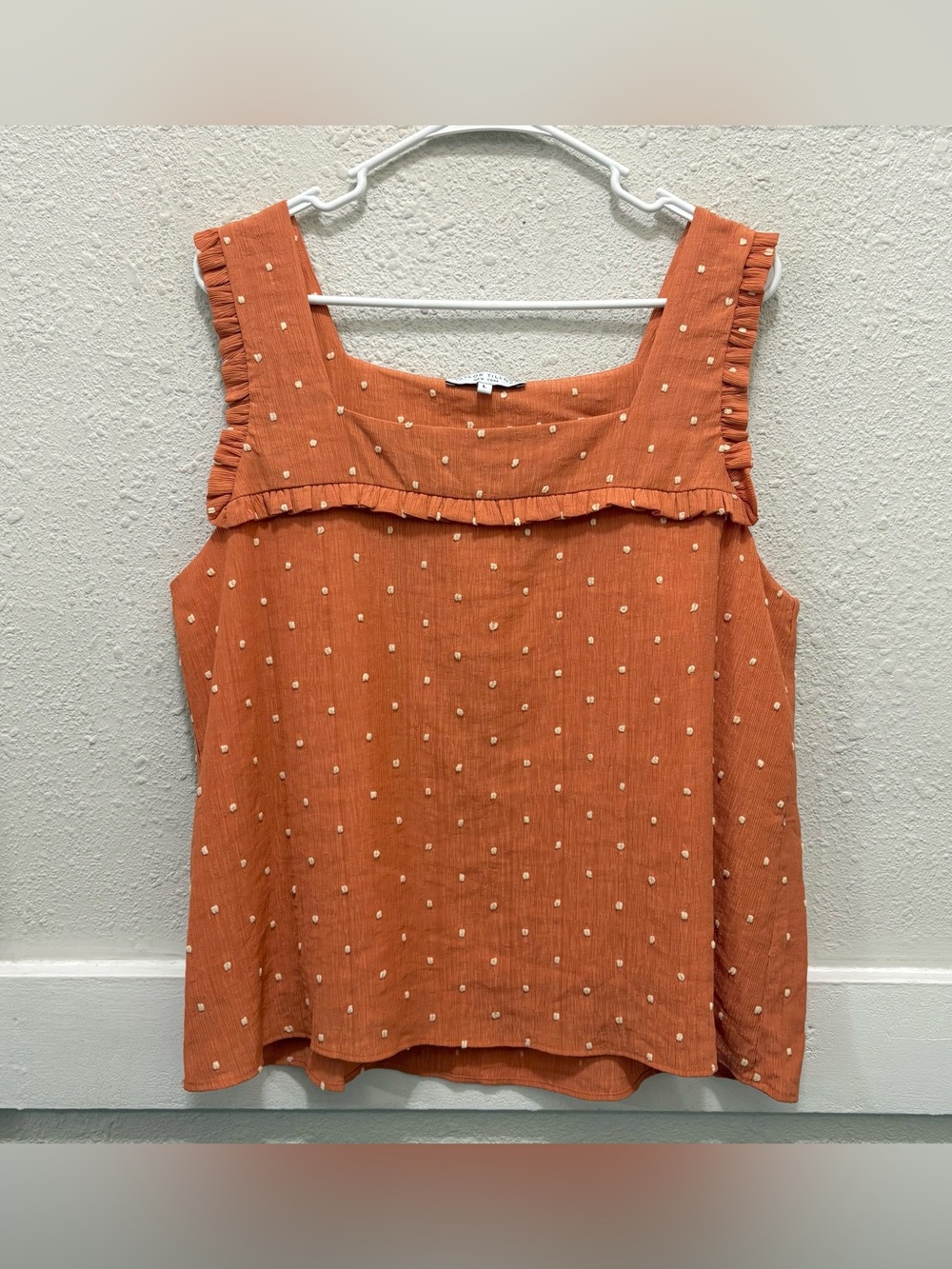 Taylor Tillman Orange Ruffle Tank Top with Textured Dots Size Large